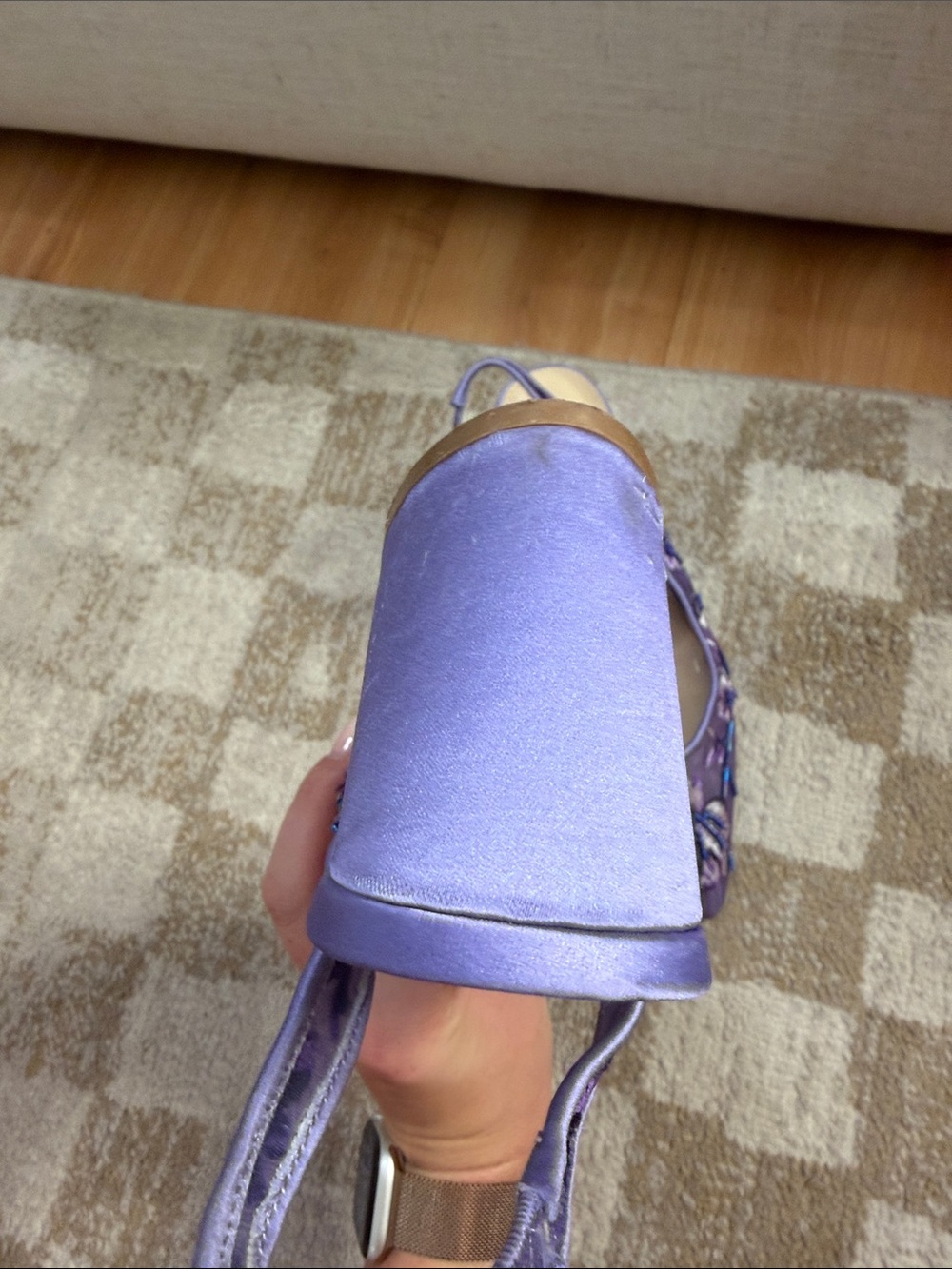 Betsey Johnson Lavender Embroidered Beaded Slingback Heels - Picture 5 of 5